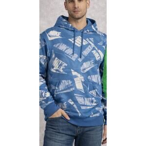 Nike All Over Swoosh Print Hoodie Blue Pullover Men M Streetwear